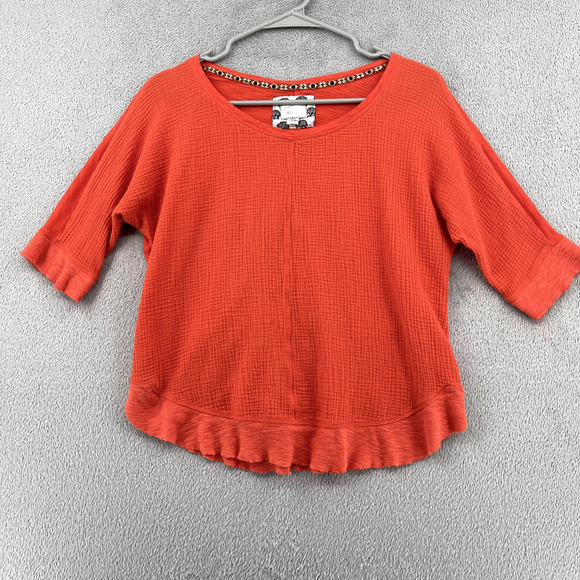 Anthropologie Postmark Top Womens Small Orange Crinkle Gauze Front Raw Edge Boho - Picture 1 of 11